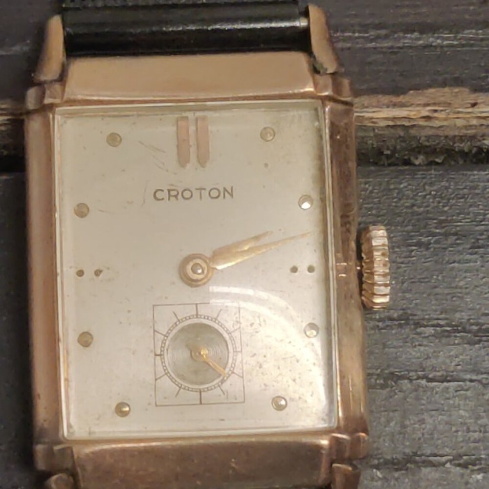 Croton art deco mechanical watch steel milanese strap 10k rgp 24x36mm runs